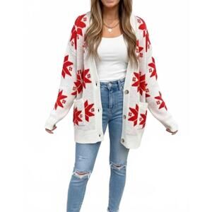 NEW BUCKETLIST oversized winter star snowflake sweater cardigan in white